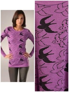 Vintage Primp long sleeve thermal bird top L